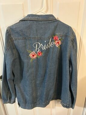 David's Bridal Light Blue Denim Jacket with Embroidery